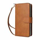 For iPhone 16 Plus 9 Card Slots Zipper Wallet Bag Leather Phone Case(Brown) - 2