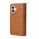 For iPhone 16 Plus 9 Card Slots Zipper Wallet Bag Leather Phone Case(Brown) - 3