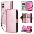 For iPhone 16 9 Card Slots Zipper Wallet Bag Leather Phone Case(Rose Gold) - 1