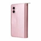 For iPhone 16 9 Card Slots Zipper Wallet Bag Leather Phone Case(Rose Gold) - 3