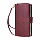 For iPhone 16 9 Card Slots Zipper Wallet Bag Leather Phone Case(Wine Red) - 2