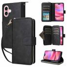 For iPhone 16 9 Card Slots Zipper Wallet Bag Leather Phone Case(Black) - 1