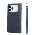 For iPhone 17 Pro Max 9 Card Slots Zipper Wallet Bag Leather Phone Case(Blue) - 3