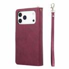 For iPhone 17 Pro Max 9 Card Slots Zipper Wallet Bag Leather Phone Case(Wine Red) - 3