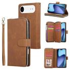 For iPhone 17 Air 9 Card Slots Zipper Wallet Bag Leather Phone Case(Brown) - 1
