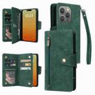 For iPhone 15 Pro Max Rivet Buckle 9 Cards Three Fold Leather Phone Case(Green) - 1