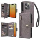 For iPhone 15 Pro Max Rivet Buckle 9 Cards Three Fold Leather Phone Case(Grey) - 1