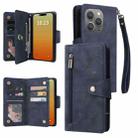 For iPhone 15 Pro Rivet Buckle 9 Cards Three Fold Leather Phone Case(Blue) - 1