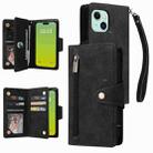 For iPhone 15 Plus Rivet Buckle 9 Cards Three Fold Leather Phone Case(Black) - 1