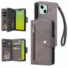 For iPhone 15 Rivet Buckle 9 Cards Three Fold Leather Phone Case(Grey) - 1