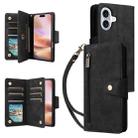 For iPhone 16 Rivet Buckle 9 Cards Three Fold Leather Phone Case(Black) - 1