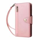 For iPhone 16 Plus Rivet Buckle 9 Cards Three Fold Leather Phone Case(Rose Gold) - 2