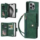 For iPhone 16 Pro Rivet Buckle 9 Cards Three Fold Leather Phone Case(Green) - 1