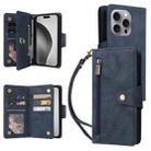 For iPhone 16 Pro Rivet Buckle 9 Cards Three Fold Leather Phone Case(Blue) - 1