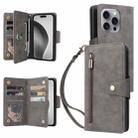 For iPhone 16 Pro Max Rivet Buckle 9 Cards Three Fold Leather Phone Case(Grey) - 1