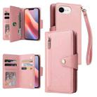 For iPhone 16e Rivet Buckle 9 Cards Three Fold Leather Phone Case(Rose Gold) - 1