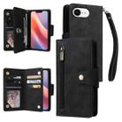 For iPhone 16e Rivet Buckle 9 Cards Three Fold Leather Phone Case(Black) - 1
