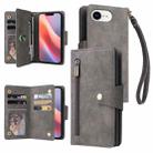 For iPhone 16e Rivet Buckle 9 Cards Three Fold Leather Phone Case(Grey) - 1