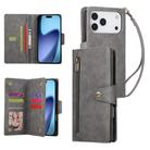 For iPhone 17 Pro Max Rivet Buckle 9 Cards Three Fold Leather Phone Case(Grey) - 1