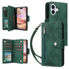 For iPhone 17 Rivet Buckle 9 Cards Three Fold Leather Phone Case(Green) - 1