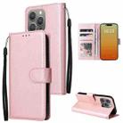 For iPhone 15 Pro Max Multifunctional Horizontal Flip Leather Phone Case with Three Card Slot(Rose Gold) - 1