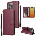For iPhone 15 Pro Max Multifunctional Horizontal Flip Leather Phone Case with Three Card Slots(Wine Red) - 1