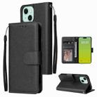 For iPhone 15 Plus Multifunctional Horizontal Flip Leather Phone Case with Three Card Slot(Black) - 1