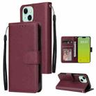 For iPhone 15 Plus Multifunctional Horizontal Flip Leather Phone Case with Three Card Slot(Wine Red) - 1
