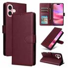 For iPhone 16 Multifunctional Horizontal Flip Leather Phone Case with Three Card Slots(Wine Red) - 1