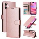 For iPhone 16 Plus Multifunctional Horizontal Flip Leather Phone Case with Three Card Slots(Rose Gold) - 1