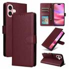 For iPhone 16 Plus Multifunctional Horizontal Flip Leather Phone Case with Three Card Slots(Wine Red) - 1