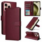 For iPhone 16 Pro Multifunctional Horizontal Flip Leather Phone Case with Three Card Slots(Wine Red) - 1