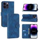 For iPhone 15 Pro Max Embossed Line Leather Phone Case with Lanyard(Blue) - 1