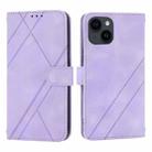 For iPhone 15 Plus Embossed Line Leather Phone Case with Lanyard(Purple) - 1