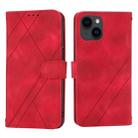 For iPhone 15 Plus Embossed Line Leather Phone Case with Lanyard(Red) - 1