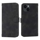 For iPhone 15 Plus Embossed Line Leather Phone Case with Lanyard(Black) - 1