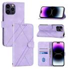 For iPhone 16 Pro Max Embossed Line Leather Phone Case with Lanyard(Purple) - 1