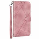 For iPhone 16 Pro Embossed Line Leather Phone Case with Lanyard(Pink) - 3