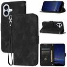 For iPhone 16 Embossed Line Leather Phone Case with Lanyard(Black) - 1