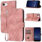 For iPhone SE 2024 Embossed Line Leather Phone Case with Lanyard(Pink) - 1