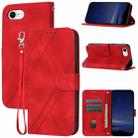 For iPhone SE 2024 Embossed Line Leather Phone Case with Lanyard(Red) - 1