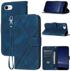 For iPhone SE 2024 Embossed Line Leather Phone Case with Lanyard(Blue) - 1