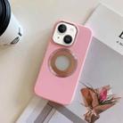 For iPhone 15 Plus Metal Frame Silicone Magnetic Phone Case(Pink) - 1