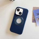 For iPhone 15 Metal Frame Silicone Magnetic Phone Case(Dark Blue) - 1