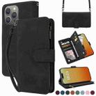 For iPhone 15 Pro Max Crossbody Multi-card Slot Wallet Zipper Leather Phone Case(Black) - 1