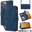 For iPhone 15 Pro Crossbody Multi-card Slot Wallet Zipper Leather Phone Case(Dark Blue) - 1