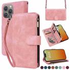 For iPhone 15 Pro Crossbody Multi-card Slot Wallet Zipper Leather Phone Case(Pink) - 1