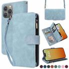 For iPhone 15 Pro Crossbody Multi-card Slot Wallet Zipper Leather Phone Case(Light Blue) - 1