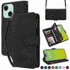 For iPhone 15 Plus Crossbody Multi-card Slot Wallet Zipper Leather Phone Case(Black) - 1