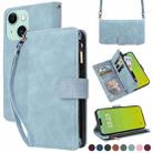 For iPhone 15 Plus Crossbody Multi-card Slot Wallet Zipper Leather Phone Case(Light Blue) - 1